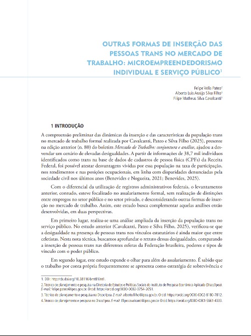 Capa de Outras formas de inserção das pessoas trans no mercado de trabalho : microempreendedorismo individual e serviço público