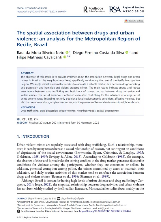 Capa de The spatial association between drugs and urban violence: an analysis for the Metropolitan Region of Recife, Brazil