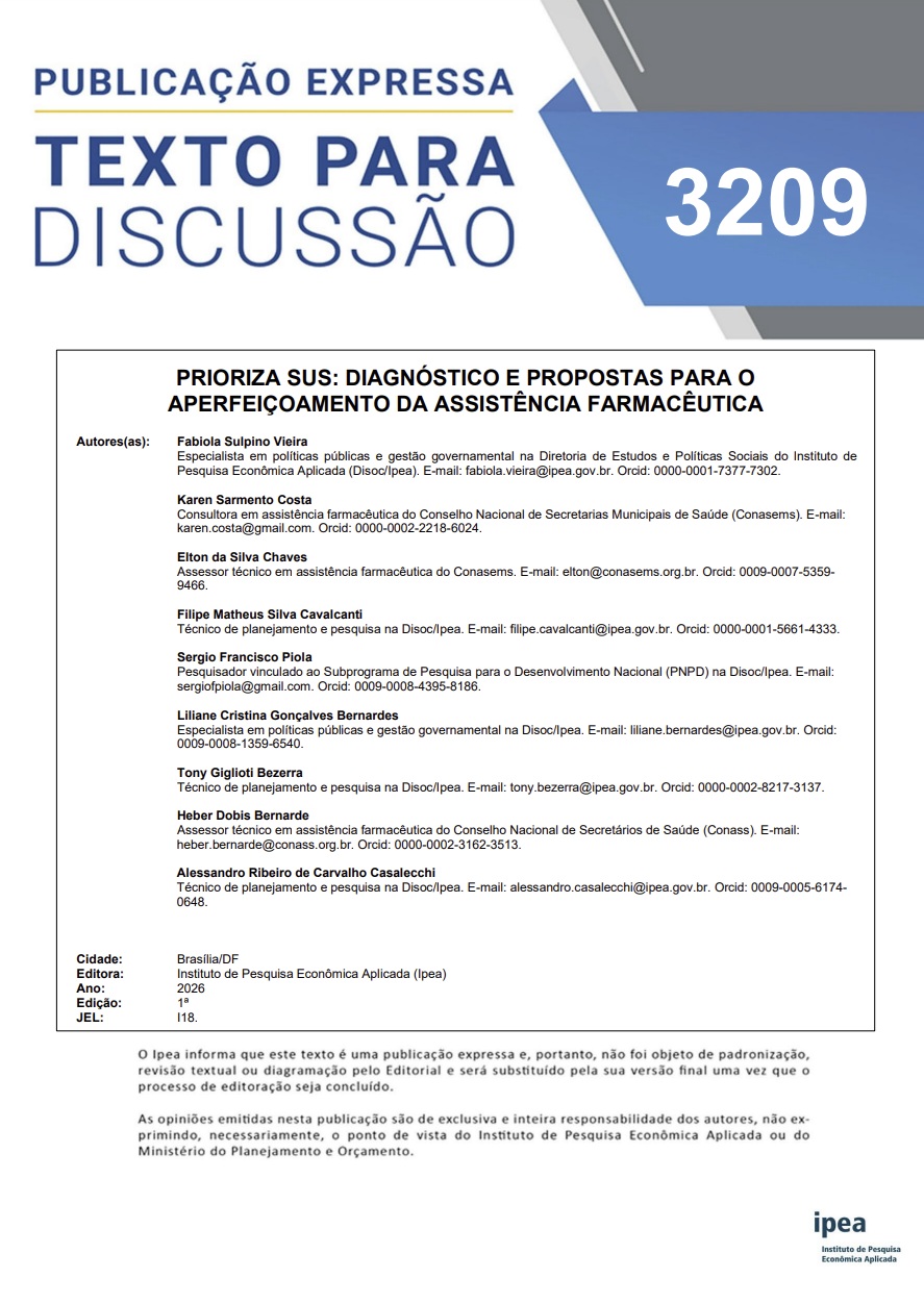 Capa de Prioriza SUS : diagnóstico e propostas para o aperfeiçoamento da assistência farmacêutica